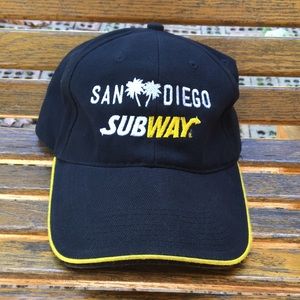 San Diego 6 panel Subway hat August 2014 black yellow white logo cap